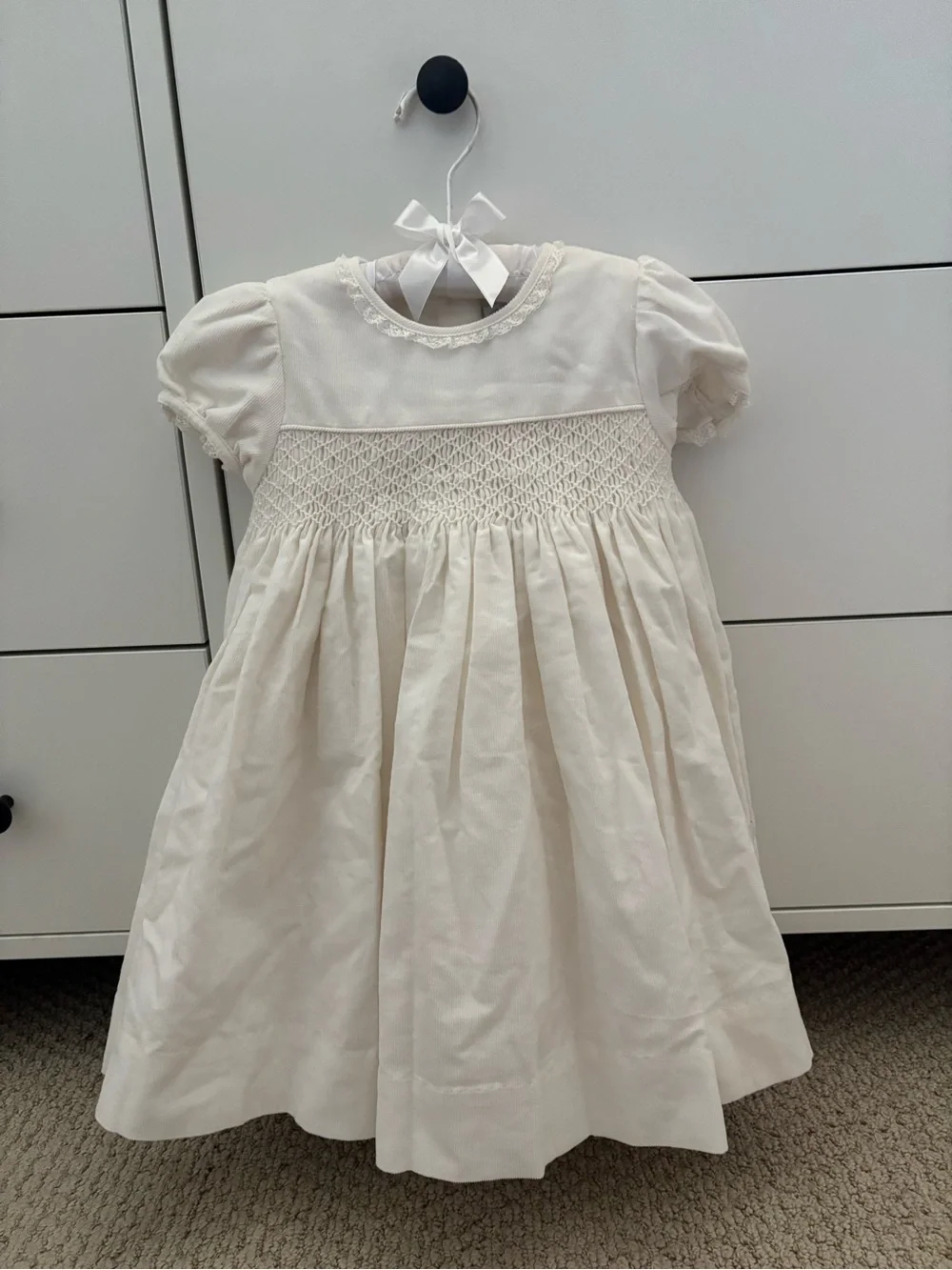 Ralph Lauren Ivory Smocked Puff Sleeve Dress